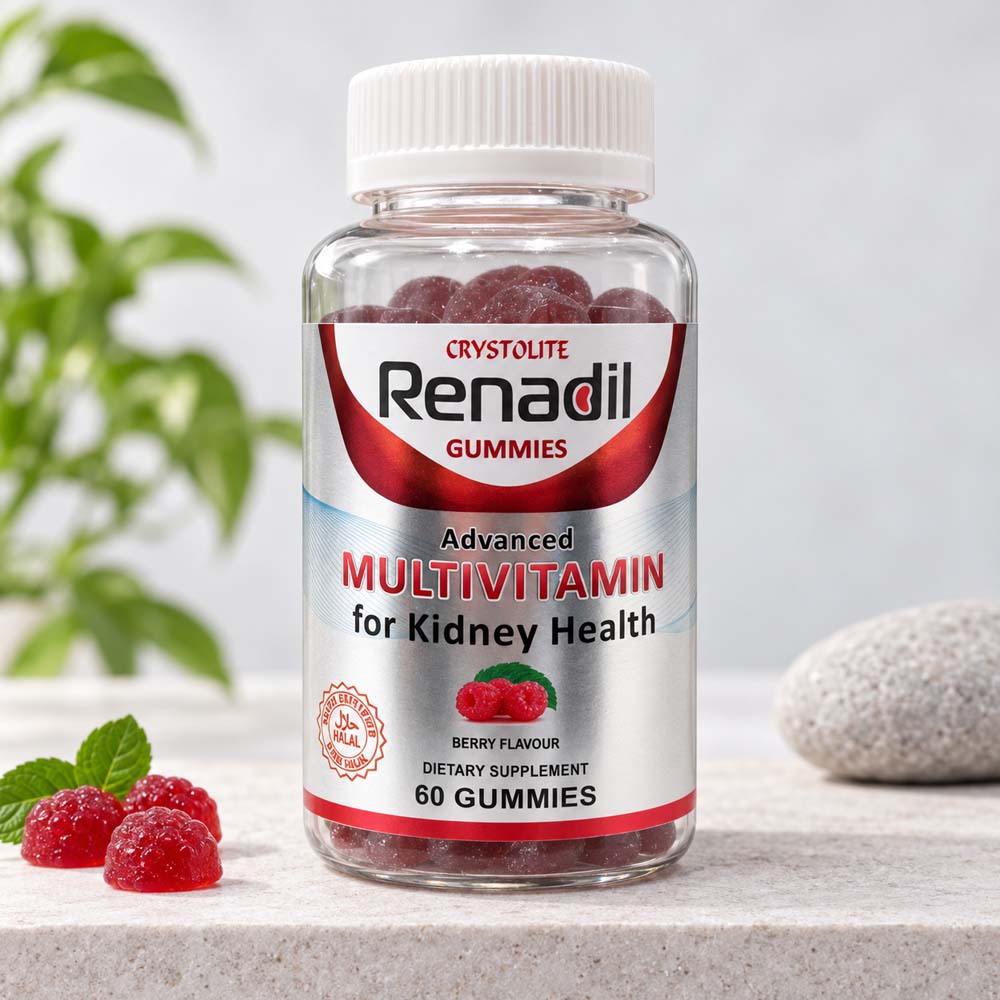 Renadil Gummies advanced multivitamin supplement for kidney health, 60 berry-flavoured gummies